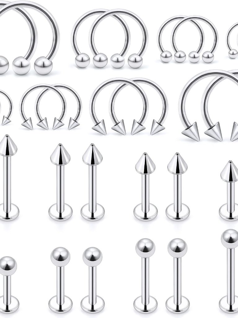 Lip Rings 32pcs Labret Jewelry Monroe Lip Barbell Ring Snake Bite Piercing Jewel